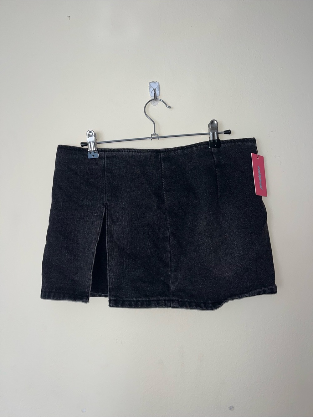 Edikted Black Denim Mini Skirt with Front Slit Detail